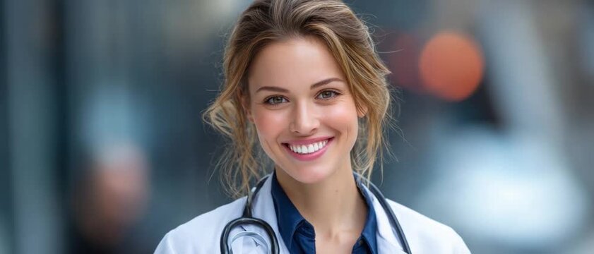 Smiling Healthcare Professional: A close-up shot of a confident healthcare worker, radiating warmth and care, showcasing their commitment to health and well-being.