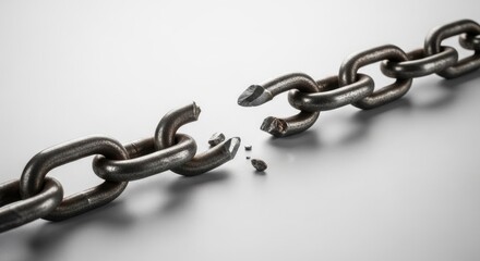 Fototapeta premium Broken chain symbolizing weakness failure or freedom from constraints