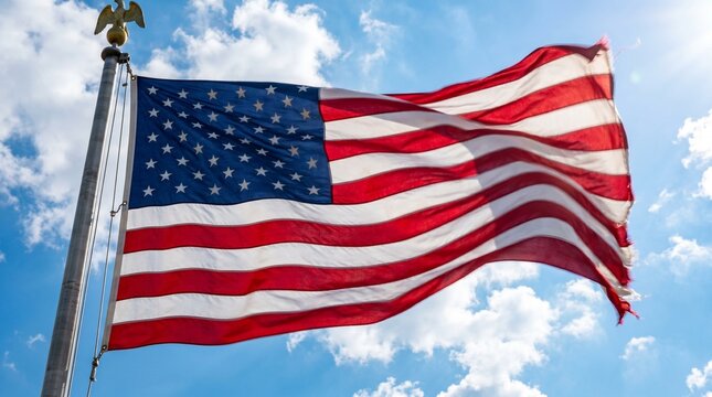 Celebrating independence day usa vibrant american flag waving against a blue sky