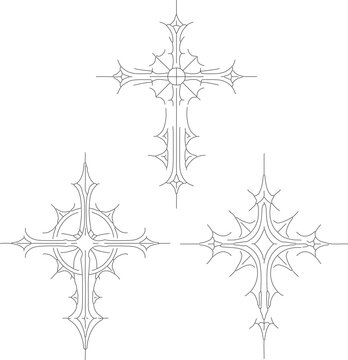 Ornamental Cyber Gothic Cross Vector Set &ndash; Symmetrical Tribal Tattoo Design