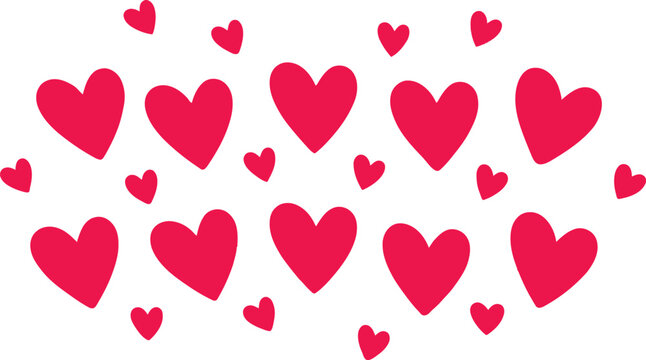 Collection of red pink hearts on a white background for valentines day or love themed designs and decorations