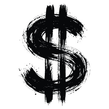 Grunge dollar sign symbol with dry brush texture isolated on white background