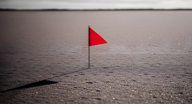 Minimal outdoor scene with red danger marker on empty ground