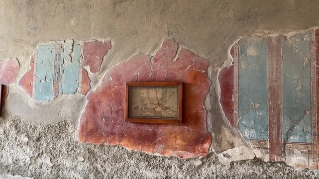 Ancient Roman Painted Walls and Frescoes in a Herculaneum Villa