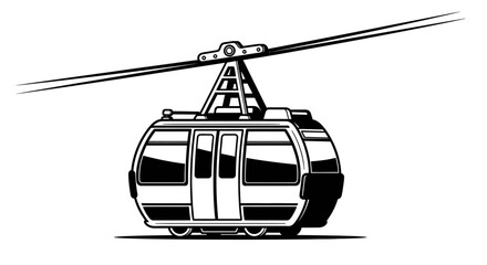 Black and white cable car illustration for transportation and travel concepts © irul