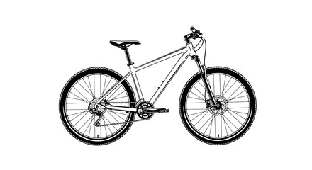 Fototapeta premium Black and white illustration of a modern mountain bicycle against white background