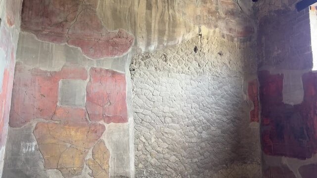 Ancient Roman Painted Walls and Frescoes in a Herculaneum Villa