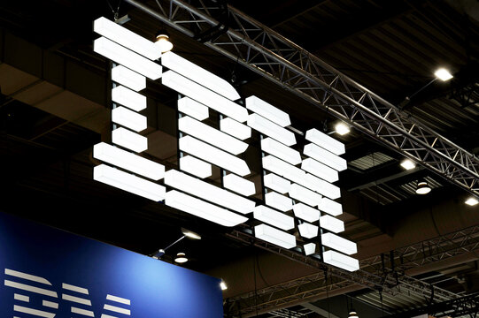 Hannover, Lower Saxony, Germany - April 22, 2026: IBM logo in Hanover, Germany - IBM is an American multinational technology corporation headquartered in Armonk, New York