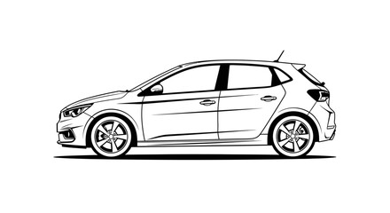 Fototapeta premium Modern hatchback car illustration profile view on white background