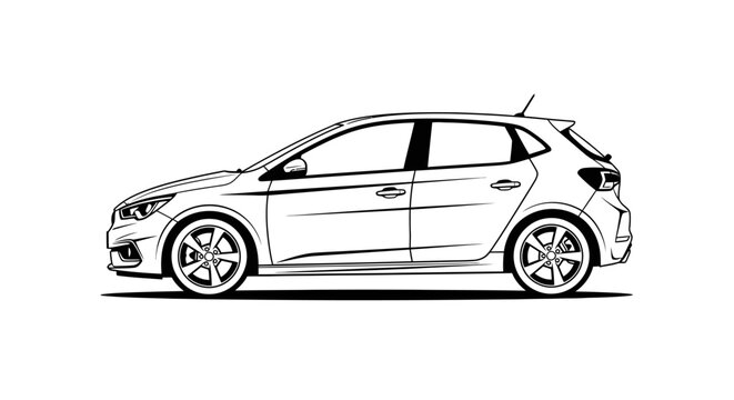 Modern hatchback car illustration profile view on white background