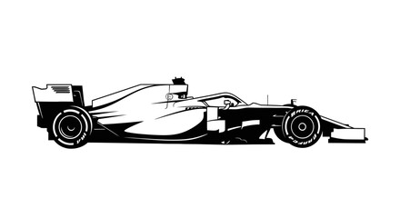 Fototapeta premium Monochrome silhouette of a racing car isolated on white background