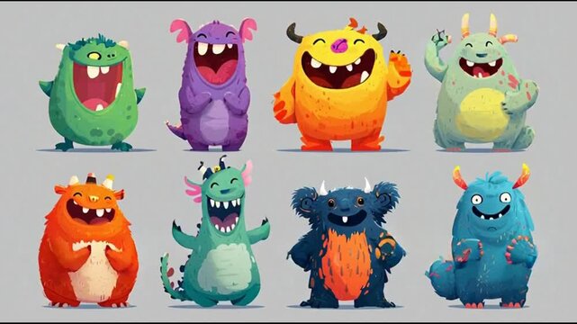 A cute collection of funny cartoon monster characters and baby animal heads featuring a vector set of colorful owls, dogs, and safari birds in a comic art illustration design