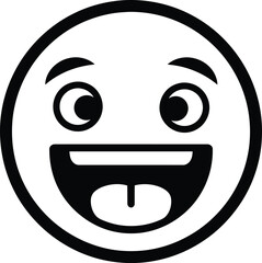 Fototapeta premium A black and white illustration of a playful excited smiley face sticking its tongue out conveying joy and silliness