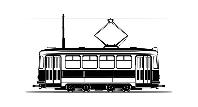 Vintage tram illustration side view of classic passenger transport