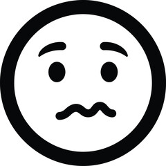 Fototapeta premium Simple black and white line drawing of a worried or anxious facial expression emoji on a white background