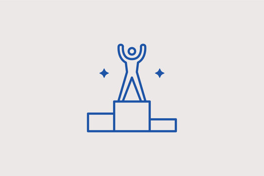 Winner podium line icon for ceremony stages and recognizing the top three finishers. Celebratory vector illustration for olympic event coverage and competitive business ranking reports.