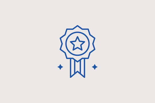 Award rosette line icon for quality certification and recognizing professional merit. Elegant vector illustration for product guarantee labels and educational graduation certificates.