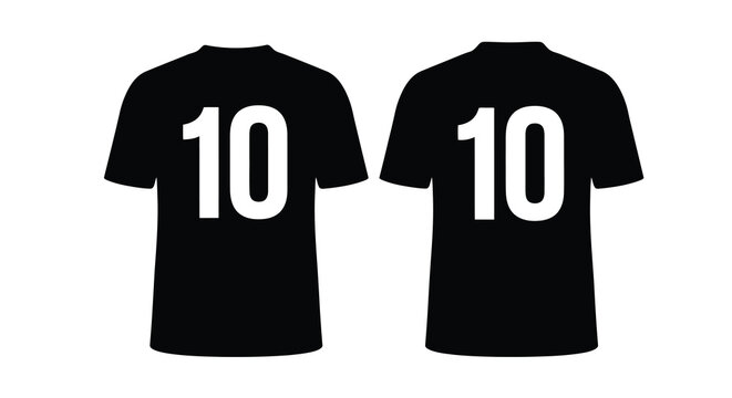 Two black jerseys displaying the number ten stark silhouette