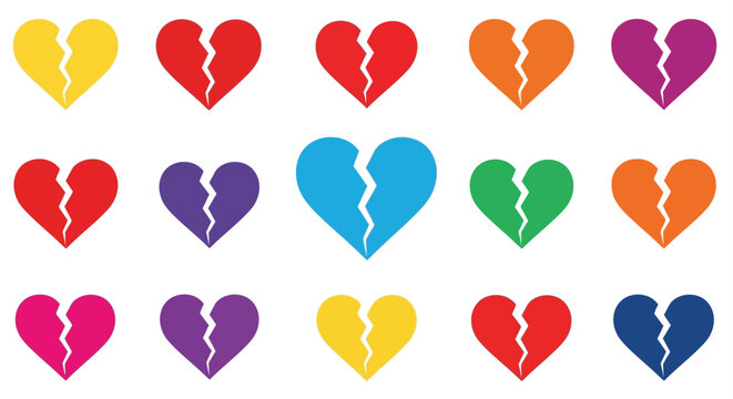Broken hearts in vibrant colors a visual representation of heartache silhouette
