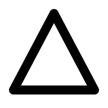 Minimalist black triangle vector icon, simple geometric outline shape, modern equilateral triangle symbol for UI design and branding