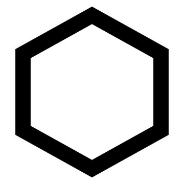 Minimalist black hexagon outline vector, geometric six-sided polygon icon, simple honeycomb shape element for logo design and branding