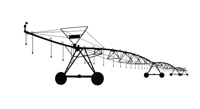 Center pivot irrigation system depicted in a stark black silhouette