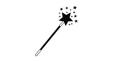 Black magic wand with sparkling stars a dark silhouette © Santa