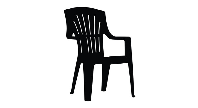 Black plastic chair depicted in a stark graphic silhouette
