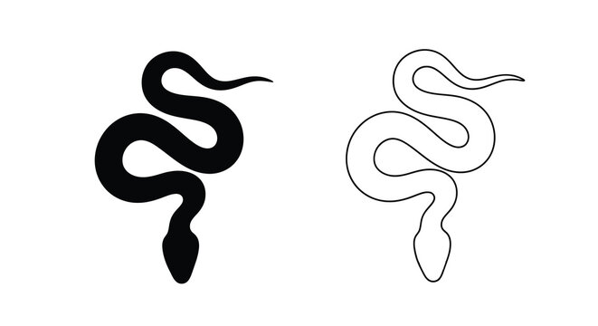 Two stylized snake illustrations one dark and one light silhouette