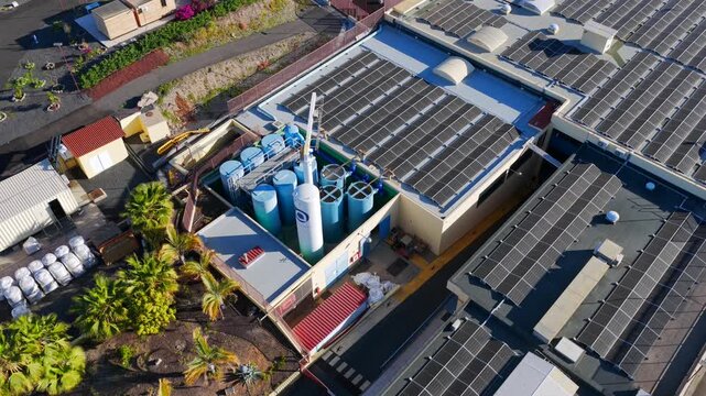 Aerial View of Seawater Desalination Plant in Tenerife; Canary Islands Reverse Osmosis Water Supply Infrastructure; Climate Change Adaptation and Drought Resilience Technology