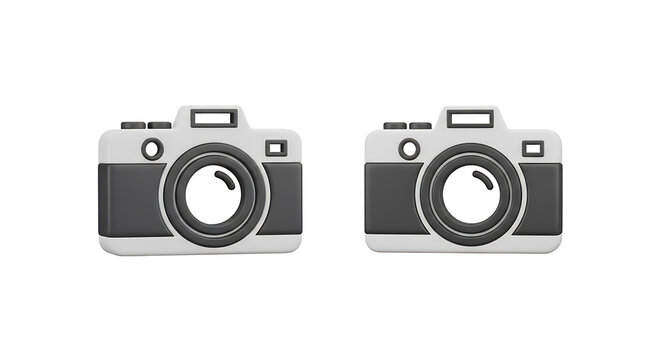 Minimalist of two black and white cameras with lens and flash