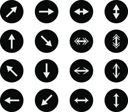 Arrows enclosed within black circles serve as navigational UI elements that clarify user movement and directional interaction across mobile and desktop digital platforms.