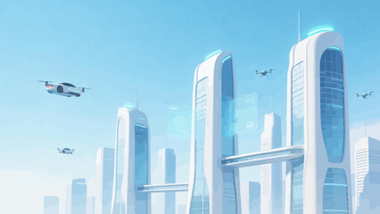 Futuristic city with flying vehicles © k8m