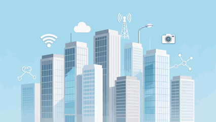 Fototapeta premium Modern cityscape with icons