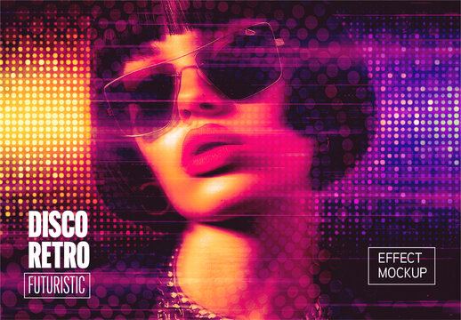 Disco Retro Futuristic Effect Mockup