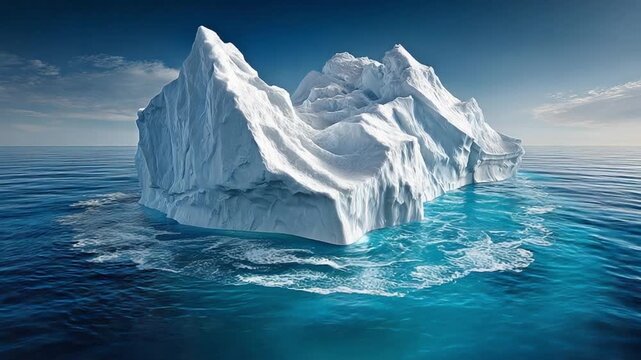  Majestic Iceberg in Ocean: A breathtaking vista of a colossal iceberg, sculpted by nature's artistry, floats serenely in the vast expanse of the deep blue ocean.
