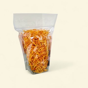 Crispy Fried Potato Shoestrings Snack in Transparent Standing Pouch Packaging