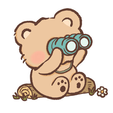 Kawaii Camping Bear With Binoculars Clipart Cute Forest Explorer Bear Outdoor Adventure Wildlife Watching Illustration