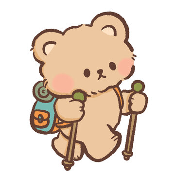 Cute Hiking Bear With Walking Sticks Clipart Kawaii Backpacker Bear Forest Adventure Outdoor Travel Illustration Nature Explorer