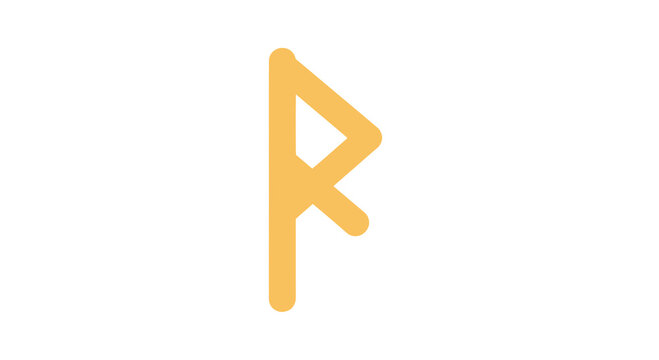 Ancient rune symbol, a single yellow glyph on a white background, minimalist design