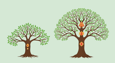 Fototapeta premium Two Trees Growth Wealth Prosperity Symbols Nature.