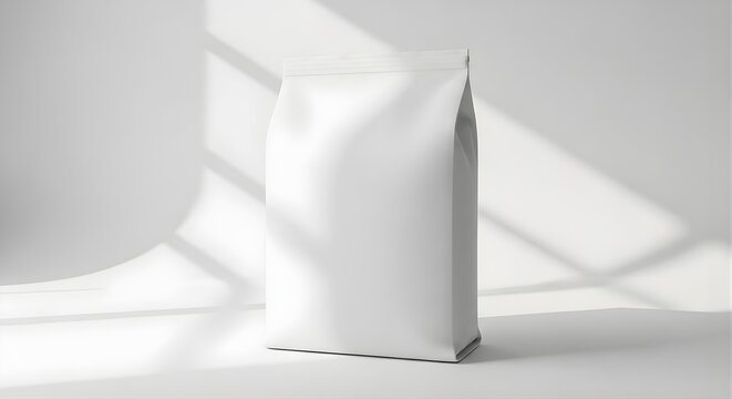 Blank white side gusset bag mockup for coffee or food packaging, empty pouch for product design branding and label presentation