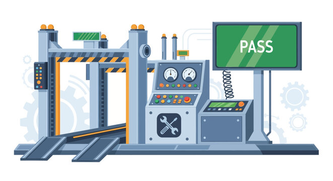 Automated toll booth machine with pass sign.