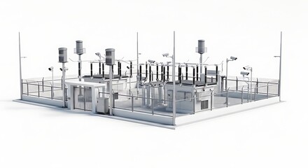 Obraz premium Detailed architectural rendering of a modern industrial facility with advanced technology.