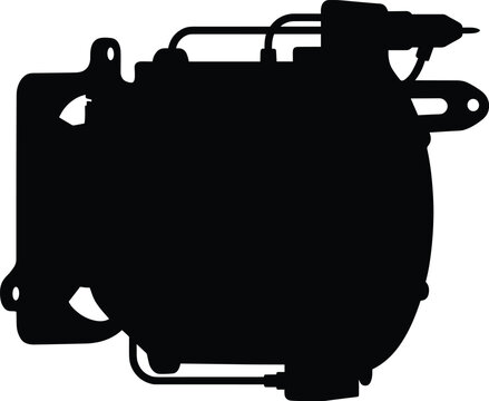 Black silhouette vector illustration of an ion thruster engine. Deep space exploration and aerospace propulsion engineering. Concepts for web design and app UI in solid monochrome style.