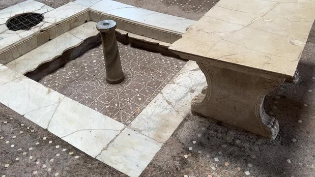 Ancient Roman Impluvium with Marble Table in a Herculaneum Villa