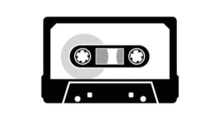 Fototapeta premium Black and white illustration of a retro audio cassette tape isolated