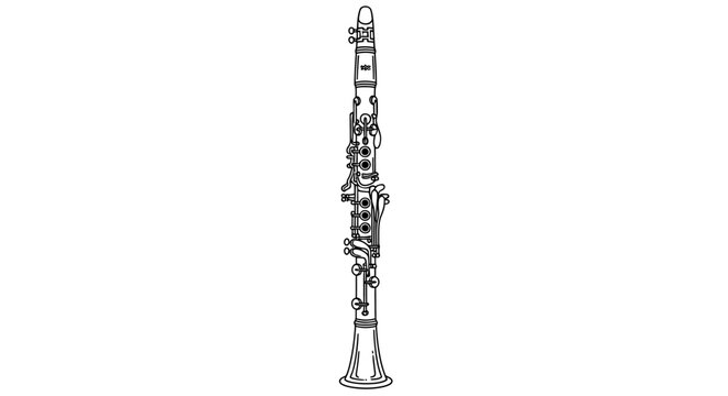 Black and white illustration of a clarinet isolated on white background