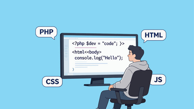 Person coding on computer with programming languages