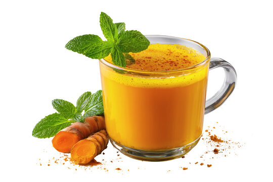 Healthy turmeric detox tea isolated on transparent background, png